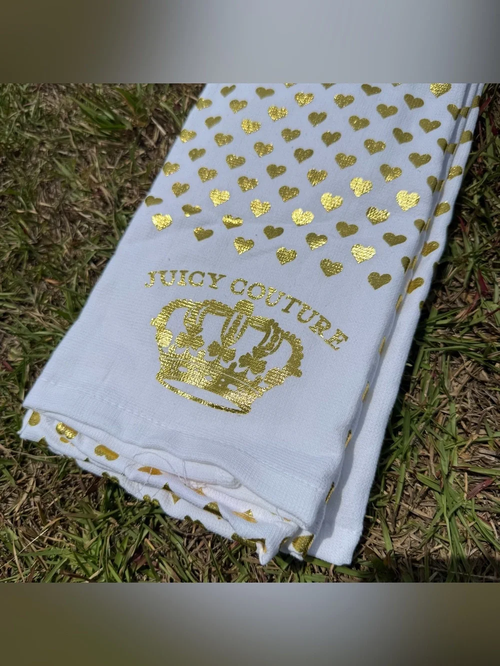 Juicy Couture Gold Heart Kitchen Towels Set White Pink Coquette NWT